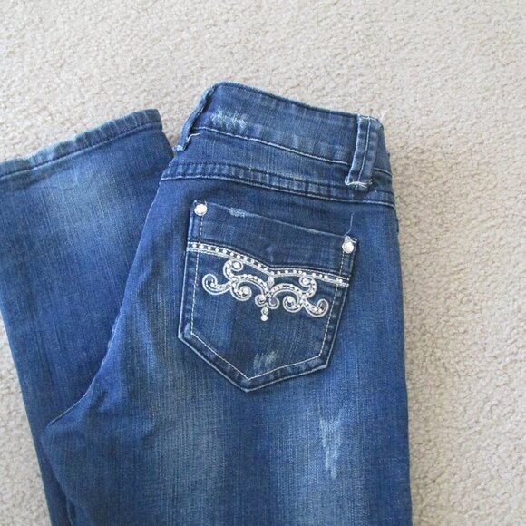 Liuces Distressed Womens Jeans Size 5 Denim Rhinestone Pockets Pants Juniors - Picture 3 of 11